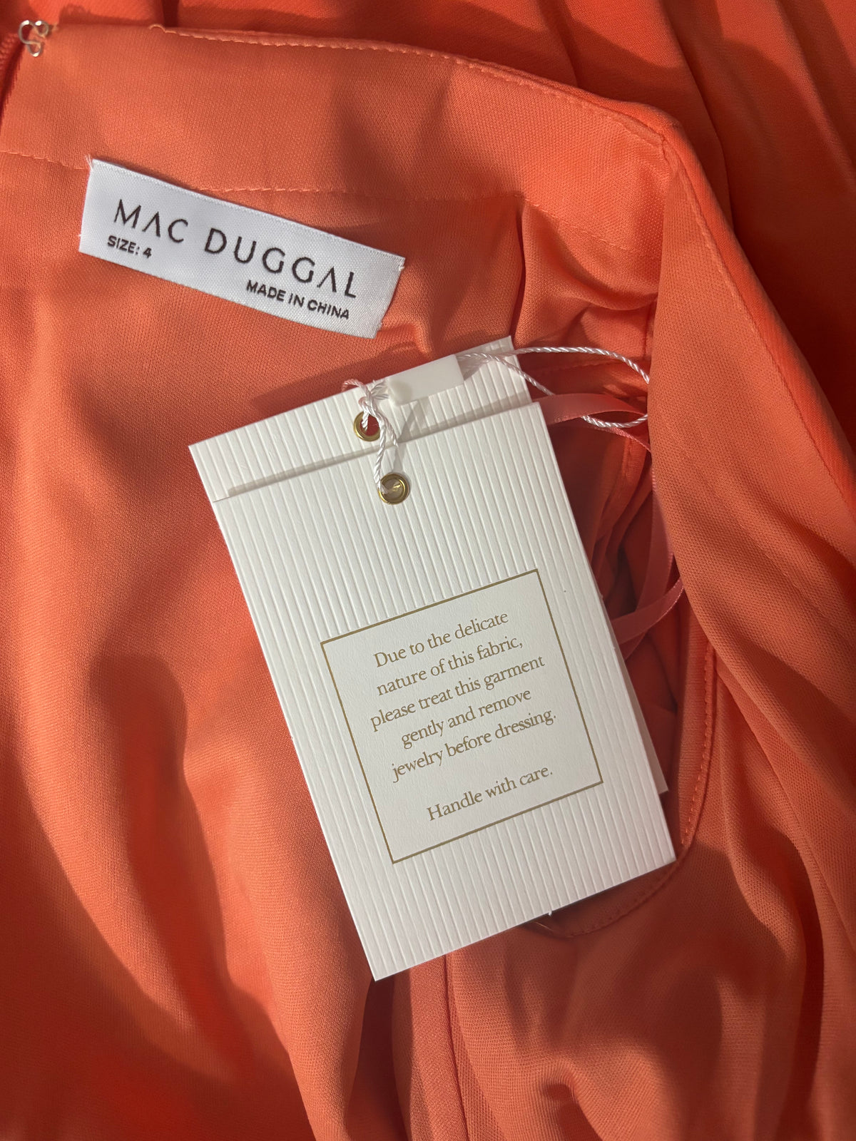 New Mac Duggal Flutter Sleeve Orange V-Neck Midi Dress Size 4