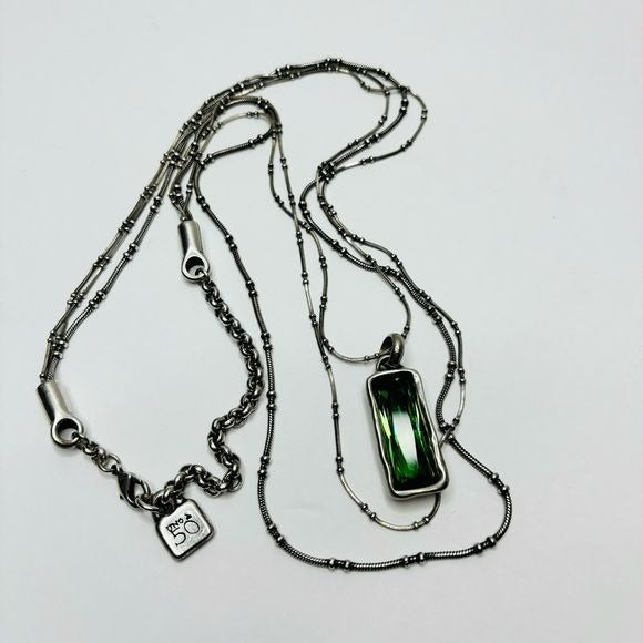 UNO DE 50 Silver Tone Plated Toggle Green Stone Pendent Necklace