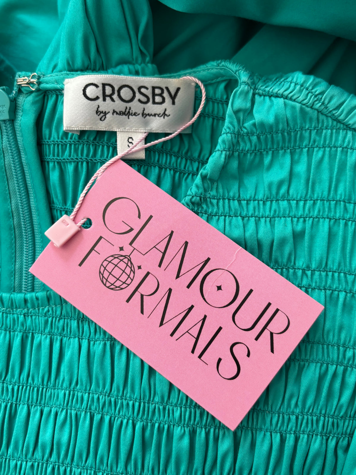 New CROSBY by Mollie Burch Teal Smocked Puff Sleeve Mini Dress Size Small