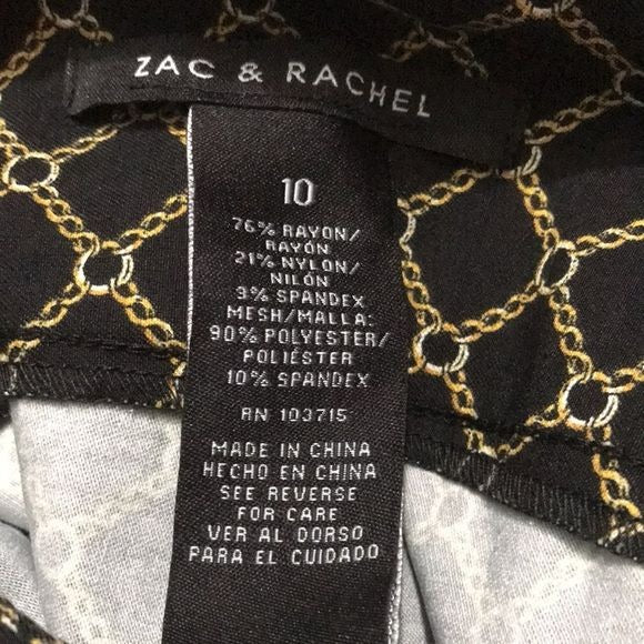 *NEW* ZAC & RACHEL Black Gold Chain Print The Ultimate Fit Pull On Pants Size 10