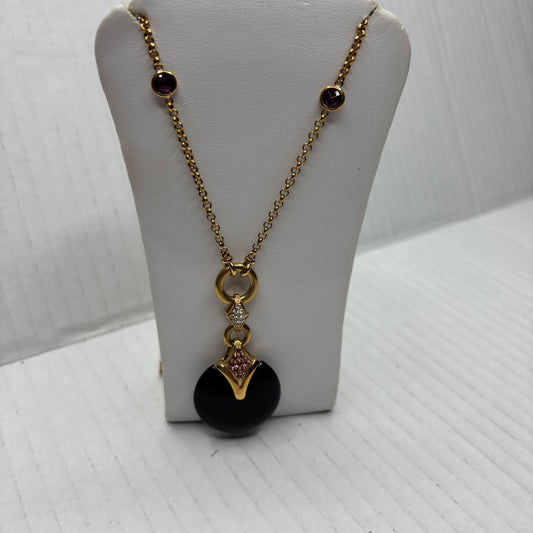 COLLEEN LOPEZ 14K Gold, Black Onyx & Pink Sapphire Necklace