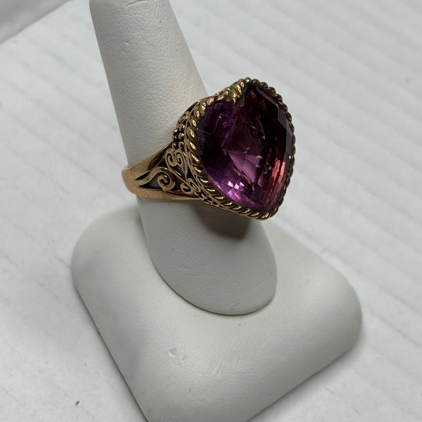 SAJEN Vintage Artisan Heart Amethyst Statement Ring Size 8