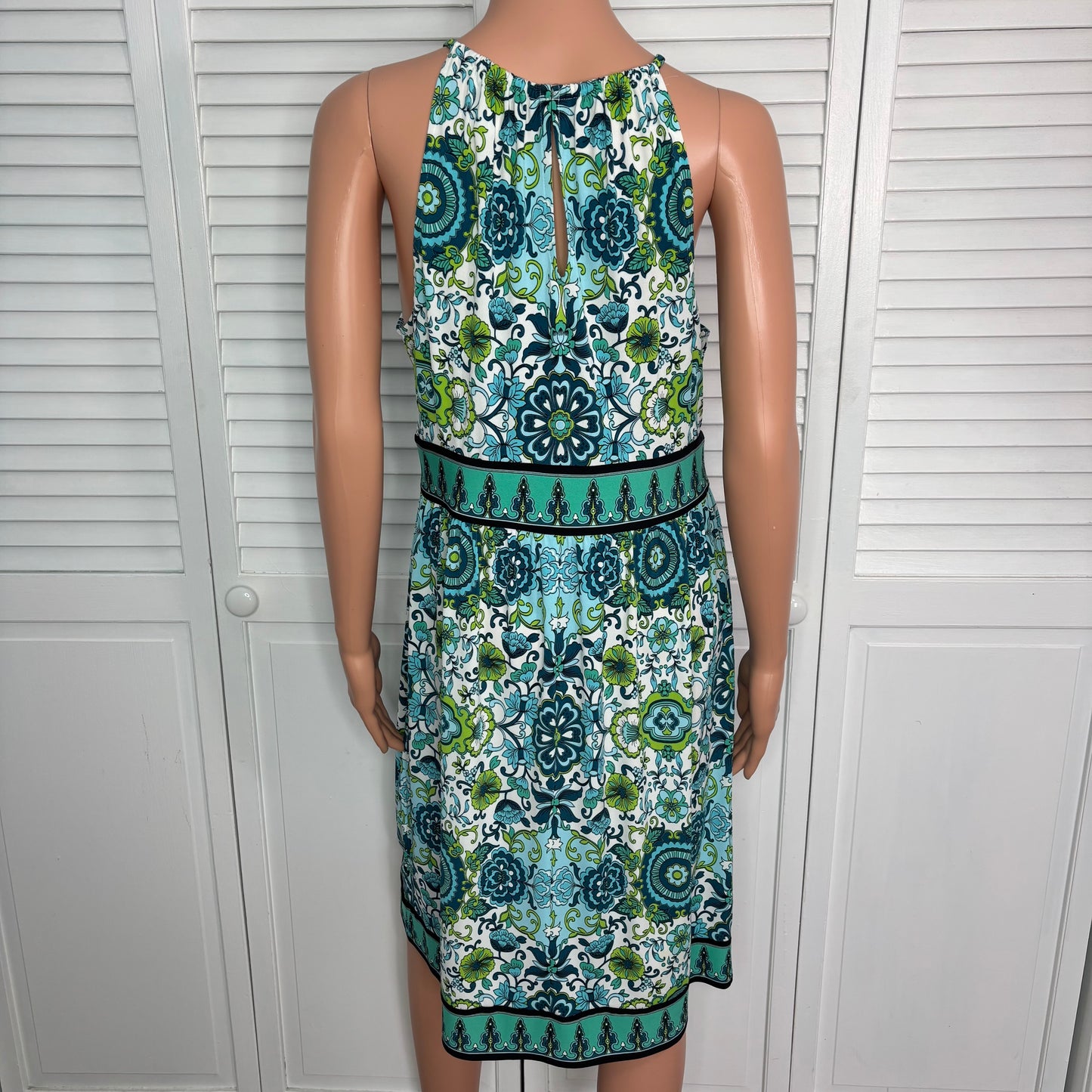 LONDON TIMES Turquoise Abstract Print Halter Dress Size 12