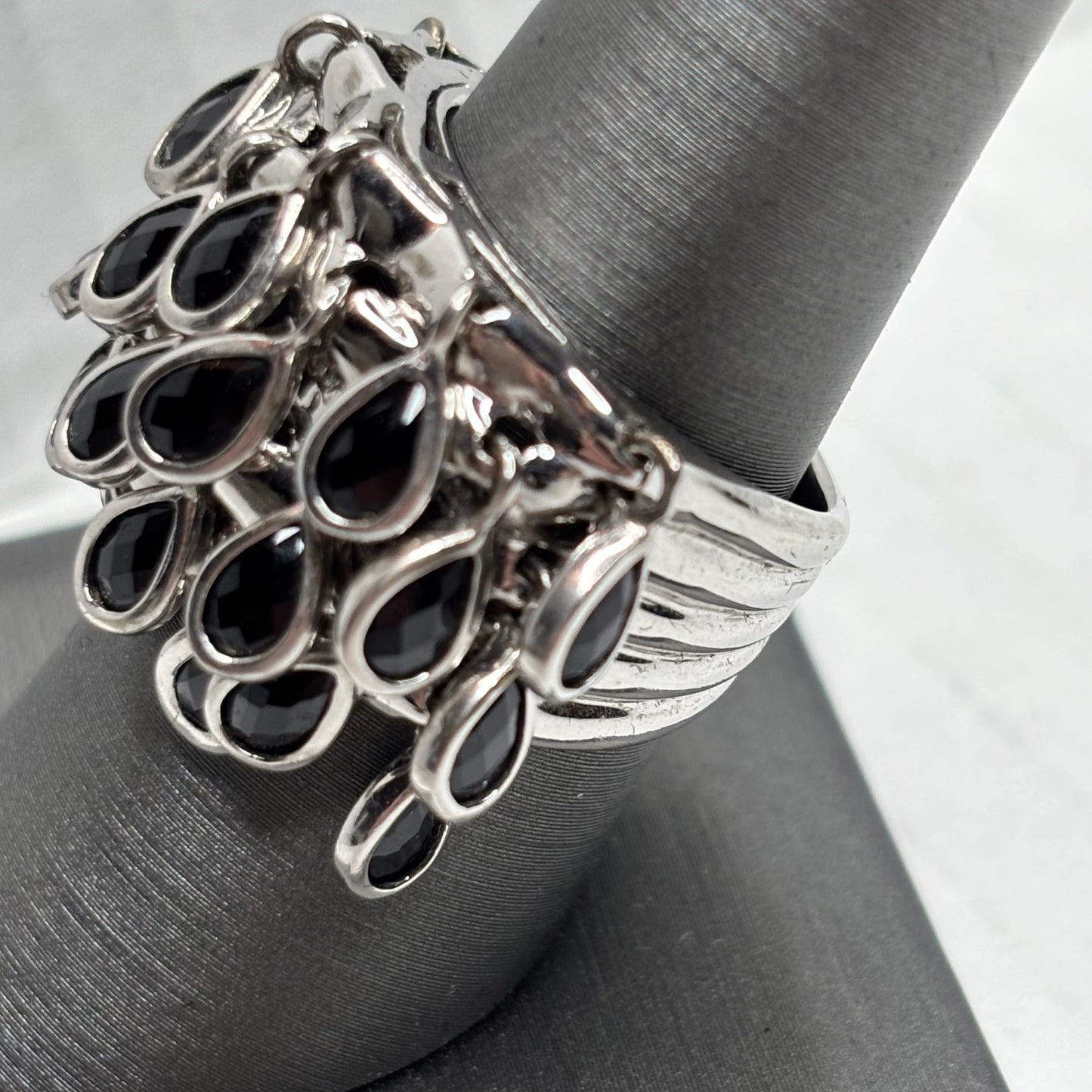 MICHAEL VALITUTTI Gems en Vogue Sterling Silver Black Spinel Shaker Ring Size 8