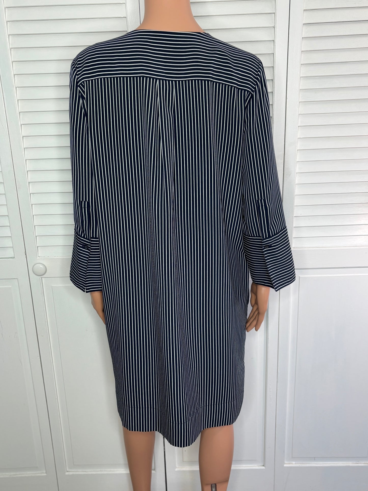 ANN TAYLOR LOFT Navy Striped Shift Dress With Pockets Size Medium