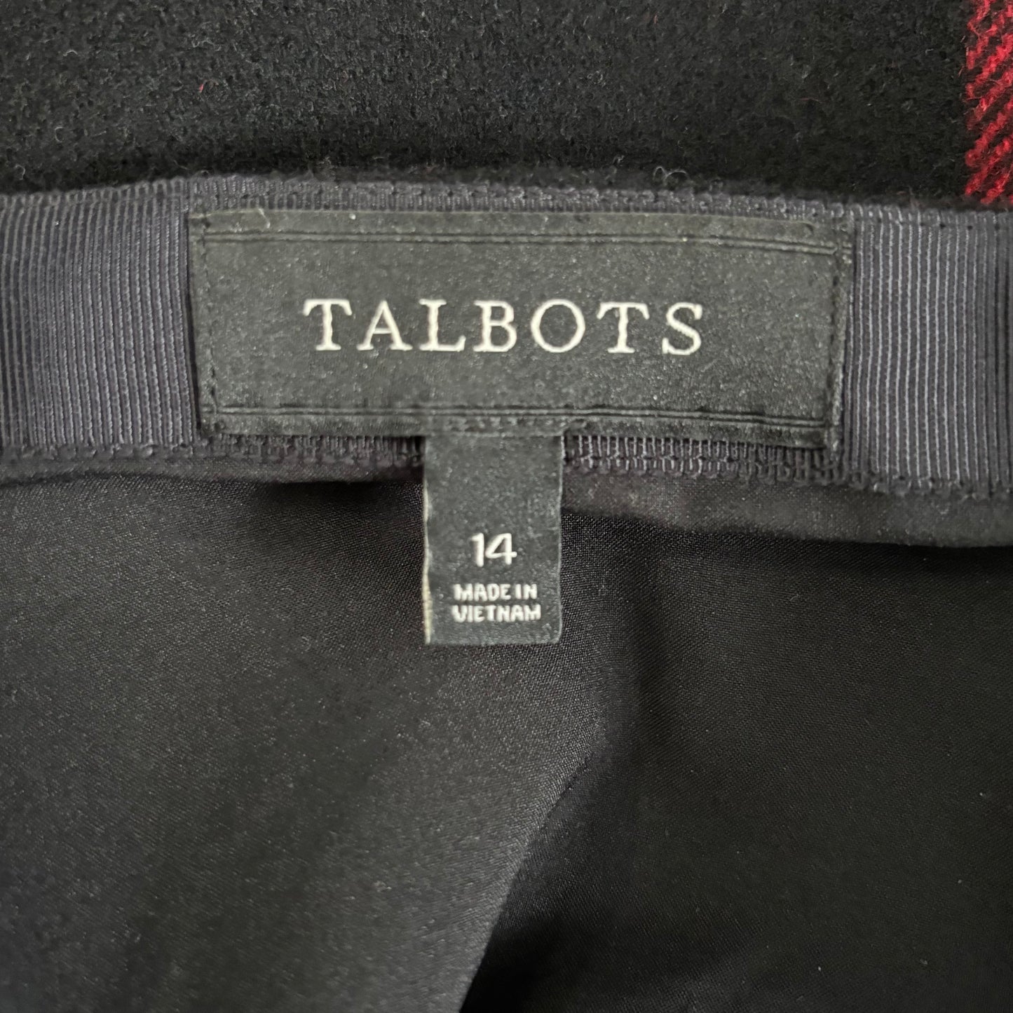 TALBOTS Red & Black Plaid Wool Blend A-Line Skirt Size 14