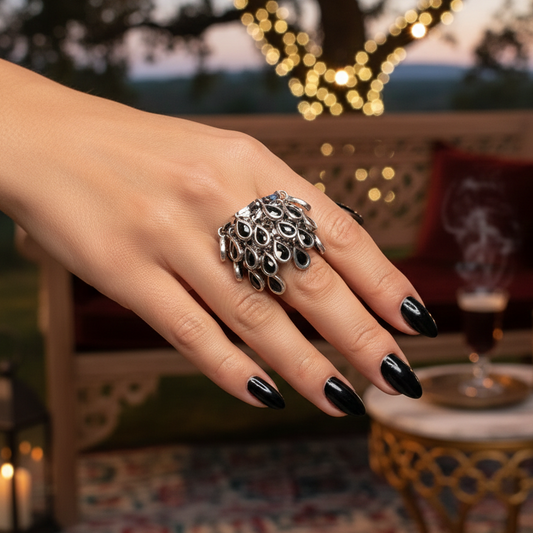 MICHAEL VALITUTTI Gems en Vogue Sterling Silver Black Spinel Shaker Ring Size 8