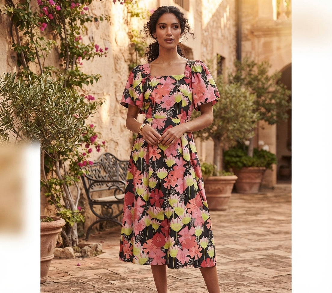 New TYLER BOE Brit Abstract Floral Tie Dress Size Small