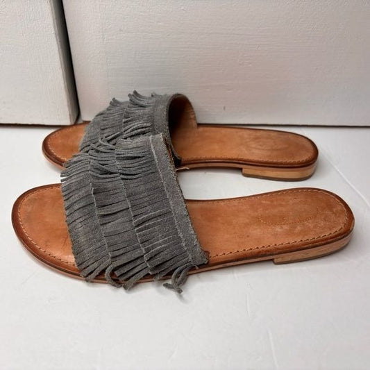 SEYCHELLES Accelerate Gray Leather Fringe Sandals