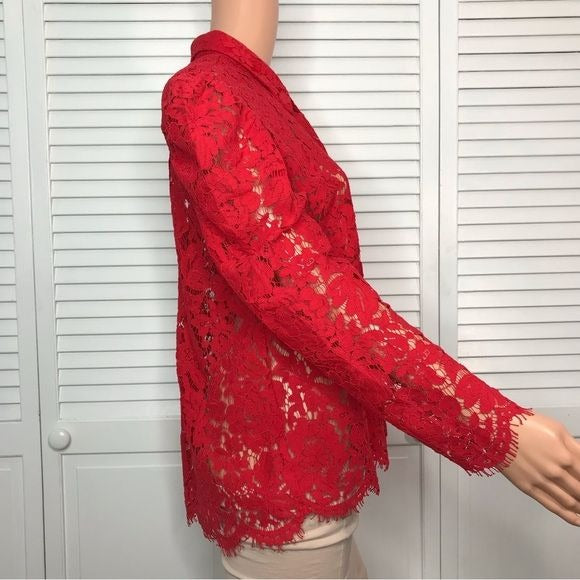 GENERATION LOVE Valencia Lace Red Sheer Blouse Size M