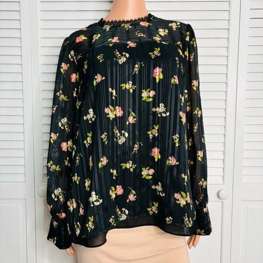 MODCLOTH Accentuated Black Floral Blouse Size XL