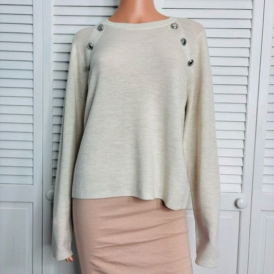 VERONICA BEARD Pearson Merino Wool Ribbed Cream Sweater Size Medium
