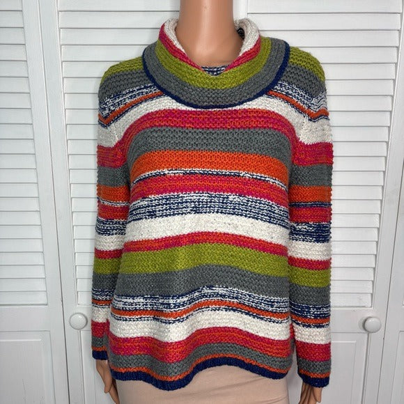 HABITAT Textured Stripe Multicolor Cowl Neck Pullover Sweater Size Small