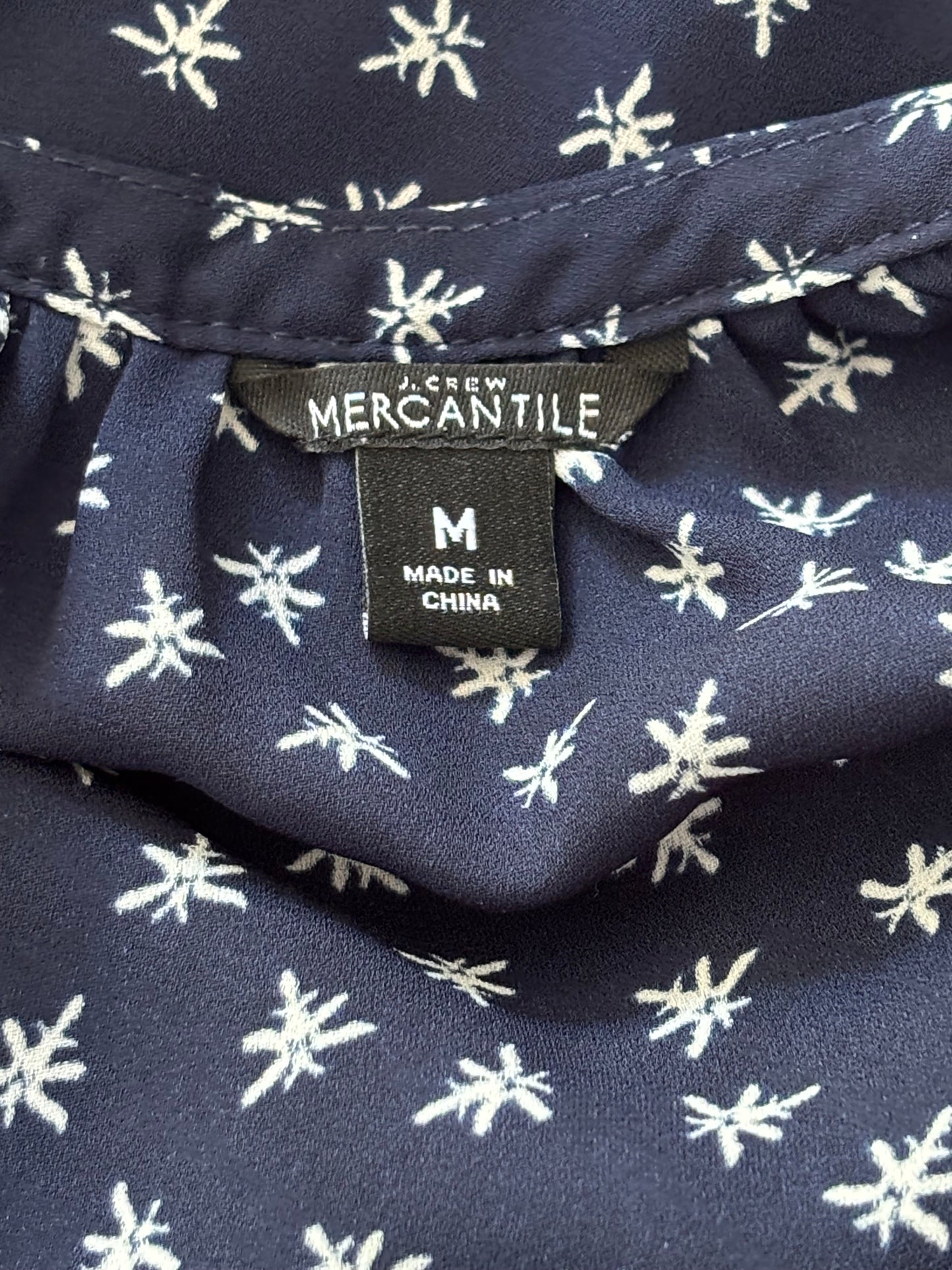 J. CREW Mercantile Navy Blue & White Dragonfly Print Midi Dress Size Medium