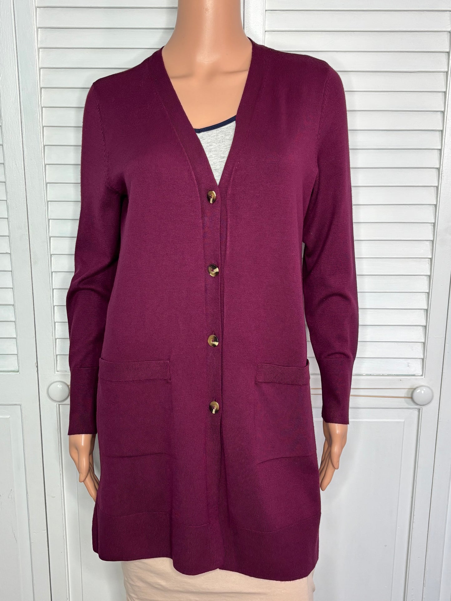 CHICO’S Ella Pocketed Burgundy Cardigan Sweater Size Medium