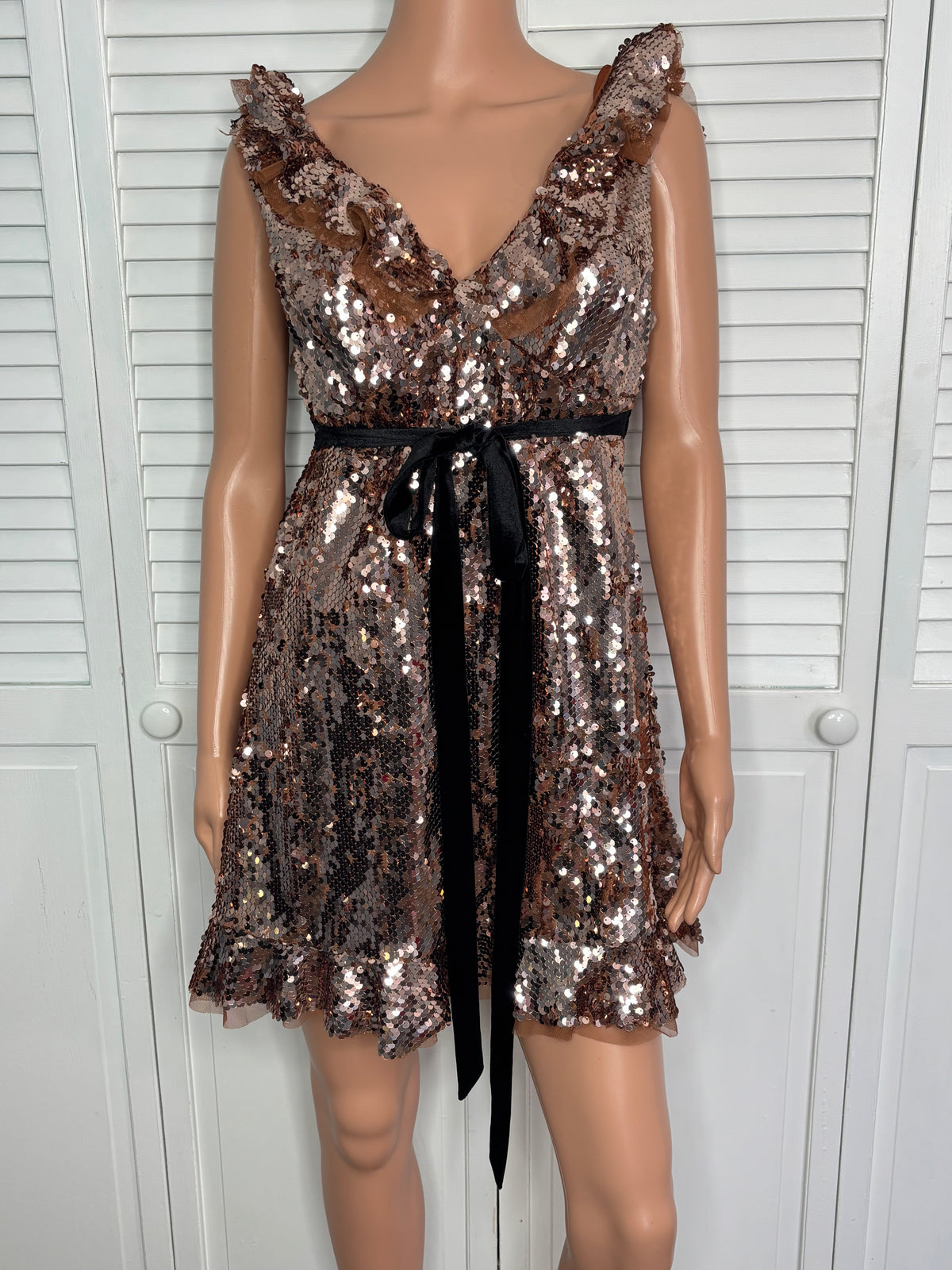 New FREE PEOPLE Tribeca Bronze Sequin Mini Dress Size 4