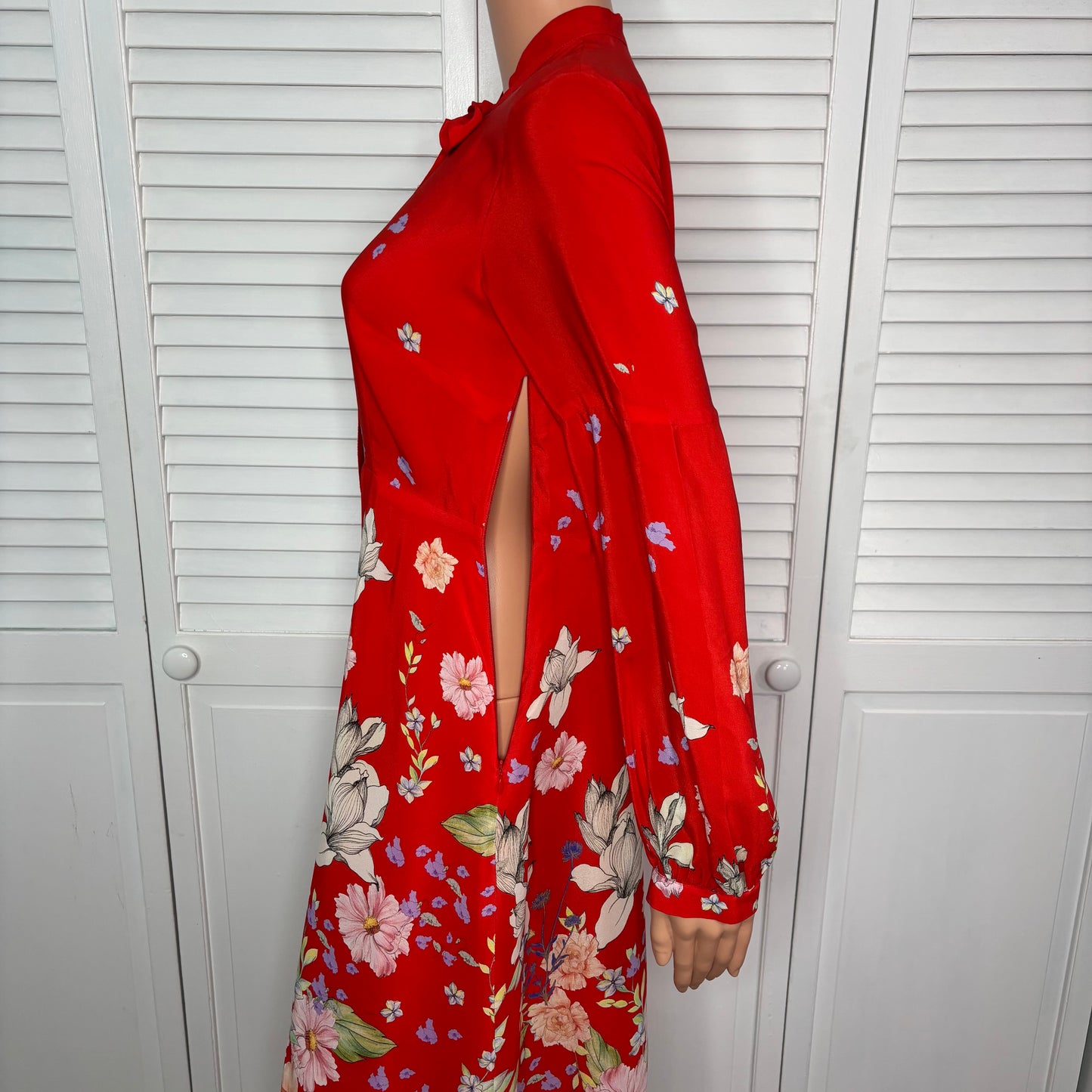 ANTHROPOLOGIE Moulinette Soeurs Lilly Silk Tie-Neck Midi Dress Size 8
