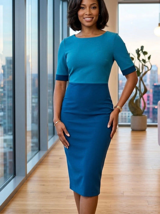 New MAGGY LONDON Blue Scuba Crepe Sheath Dress Size 0