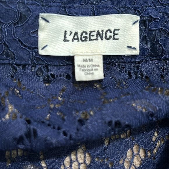 L'AGENCE Jenica Lace Long-Puffed Sleeve Navy Blue Blouse Size Medium