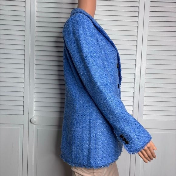 *NEW* ANN TAYLOR Lapis Bluebird Fringe Tweed Double Breasted Blazer Size 6