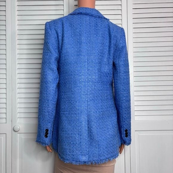 *NEW* ANN TAYLOR Lapis Bluebird Fringe Tweed Double Breasted Blazer Size 6