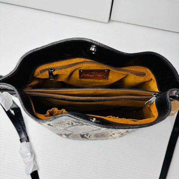 New PATRICIA NASH Lavello Leather Crossbody Bucket Bag in Python