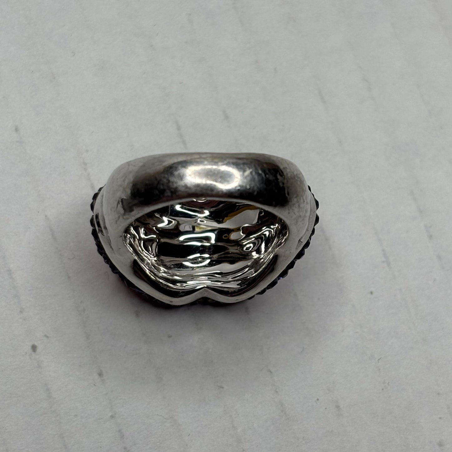 Sterling Silver Ombré Pave Lips Cocktail Ring Size 8