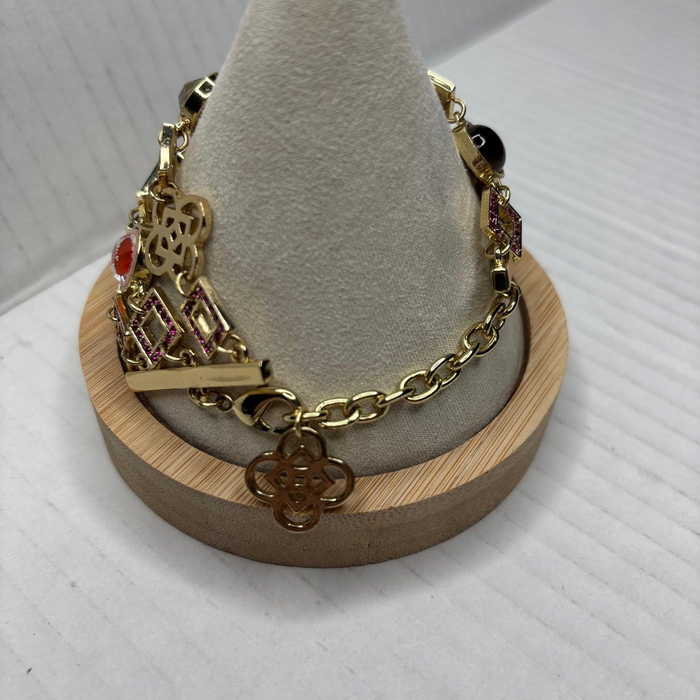 VALESKA Mixed Gem & Clover Multi-Strand Statement Bracelet