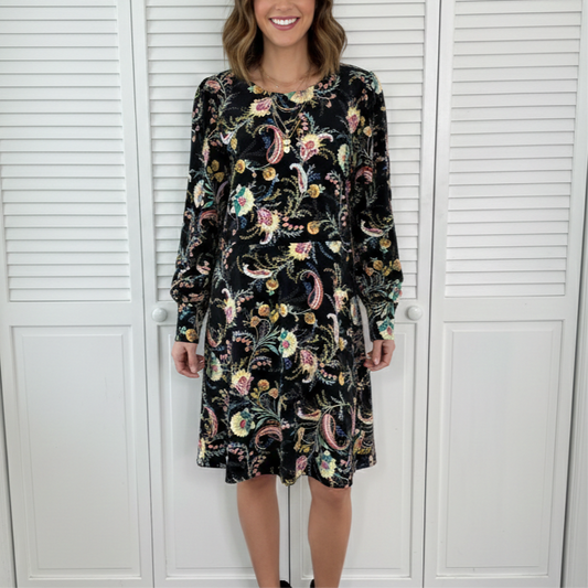 New LOFT Paisley Floral Long Sleeve Shift Dress Size 14