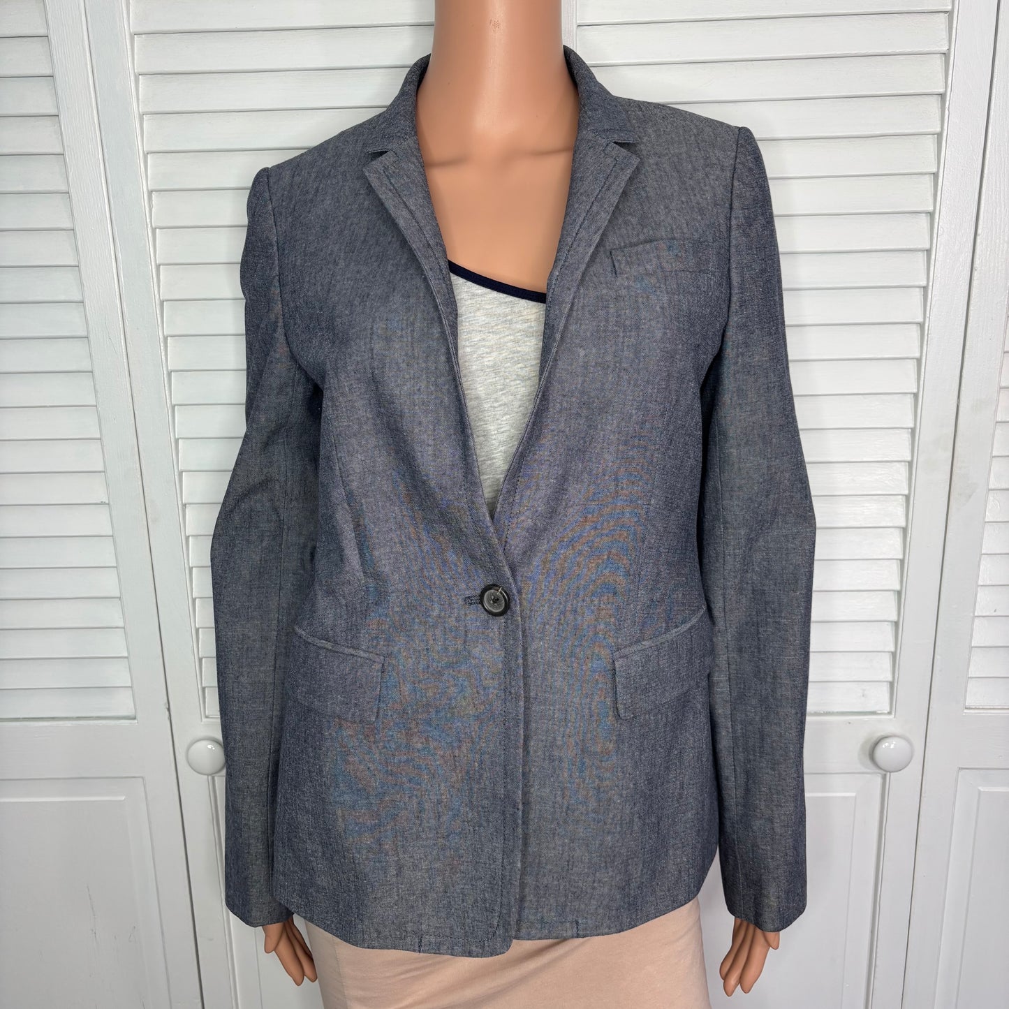 J.CREW Regent Blazer Chambray Cotton Fitted Jacket Size 6