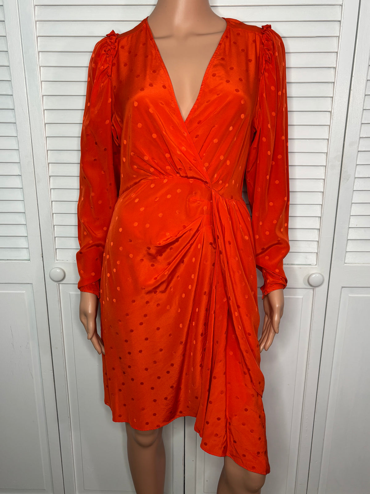 ESSENTIEL ANTWERP Viesbeth Orange Jacquard Silk Midi Dress Size Small