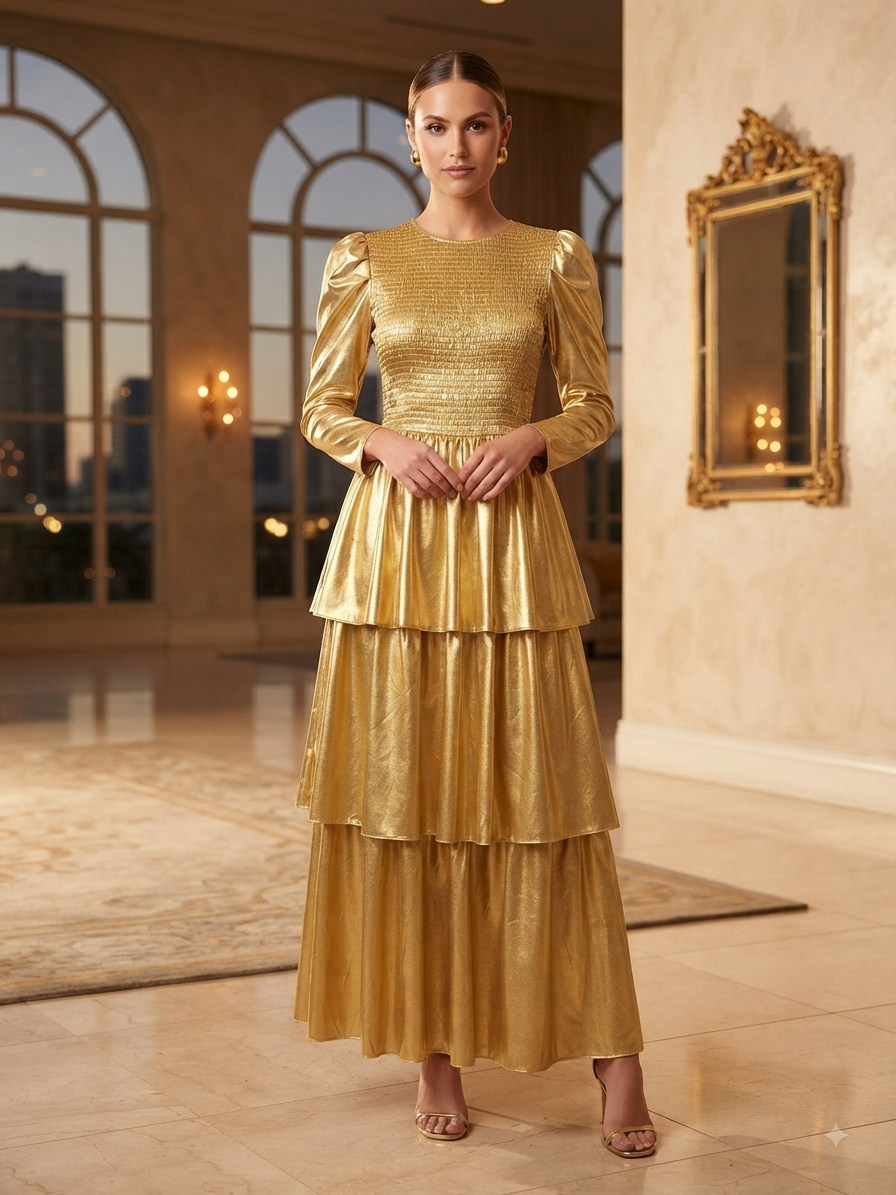 New IVY CITY CO. Metallic Gold Circe Dress Size Small