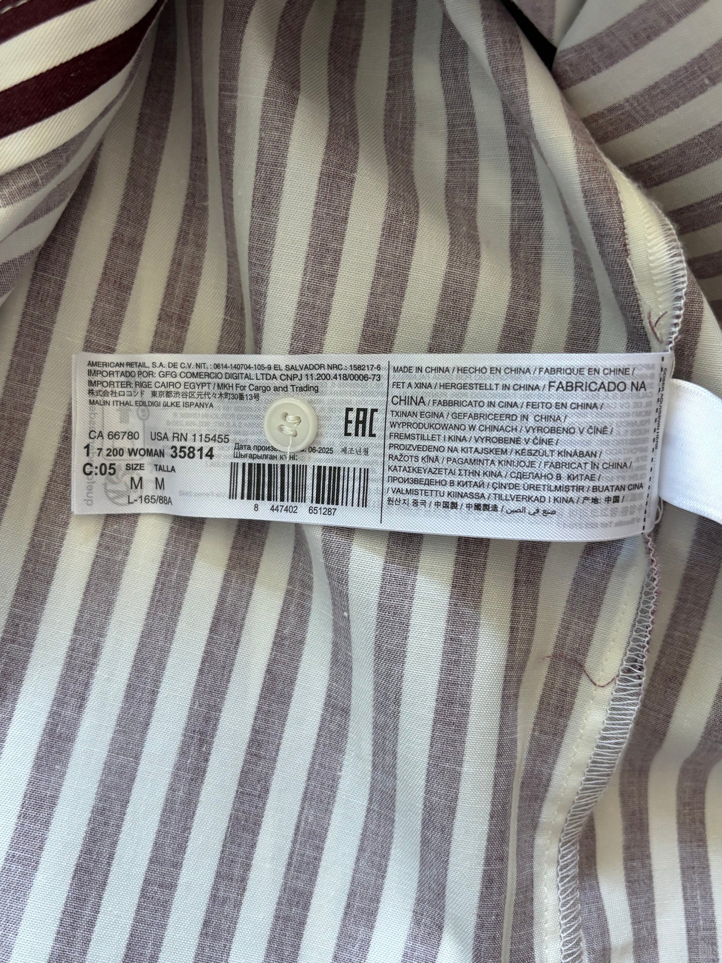 MANGO Burgundy Striped Oversized Button Down Shirt Size Medium