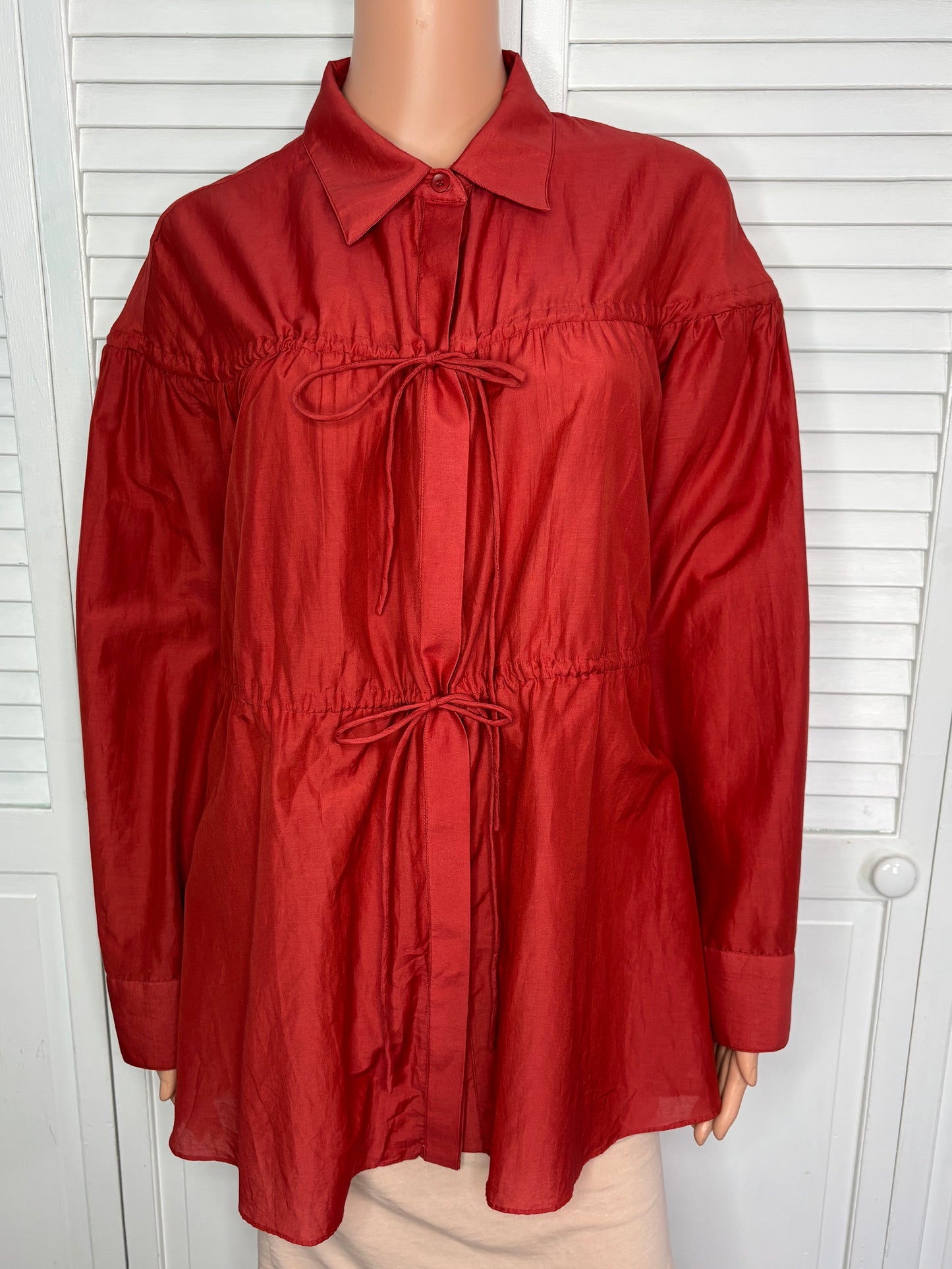 MODERN CITIZEN Kia Tie-Front Cotton Silk Tunic Blouse Size Medium