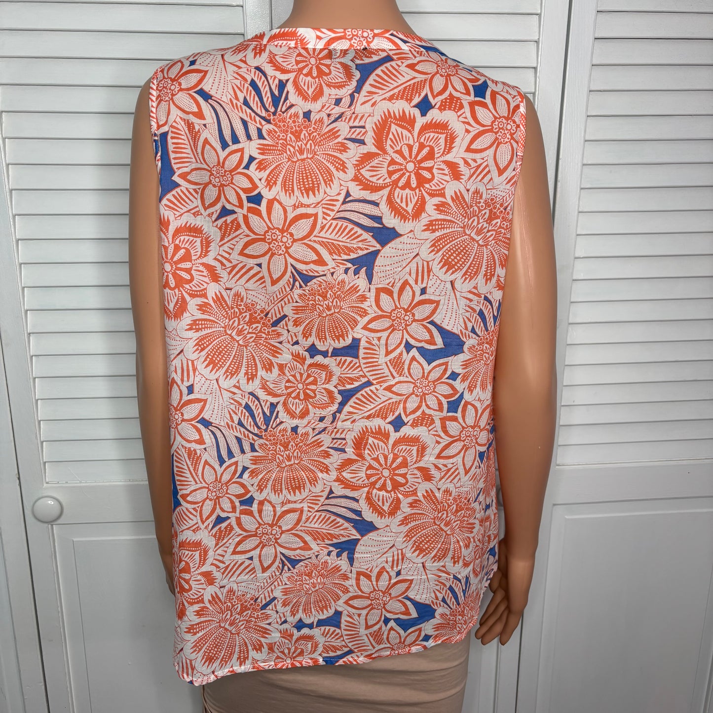 TALBOTS Blue & Orange Floral Embroidered Sleeveless Top Size X