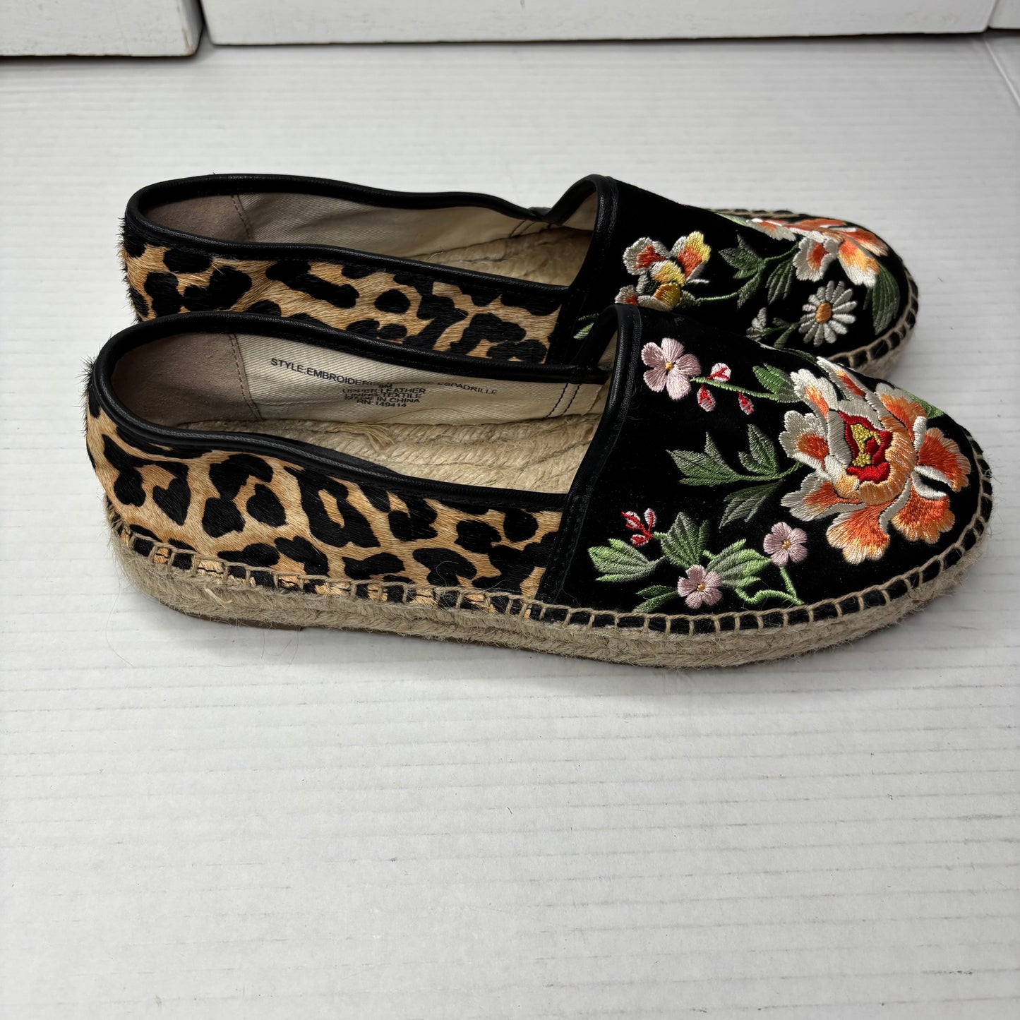 Johnny Was Embroidered Leopard Print Slip-On Espadrilles Size 8