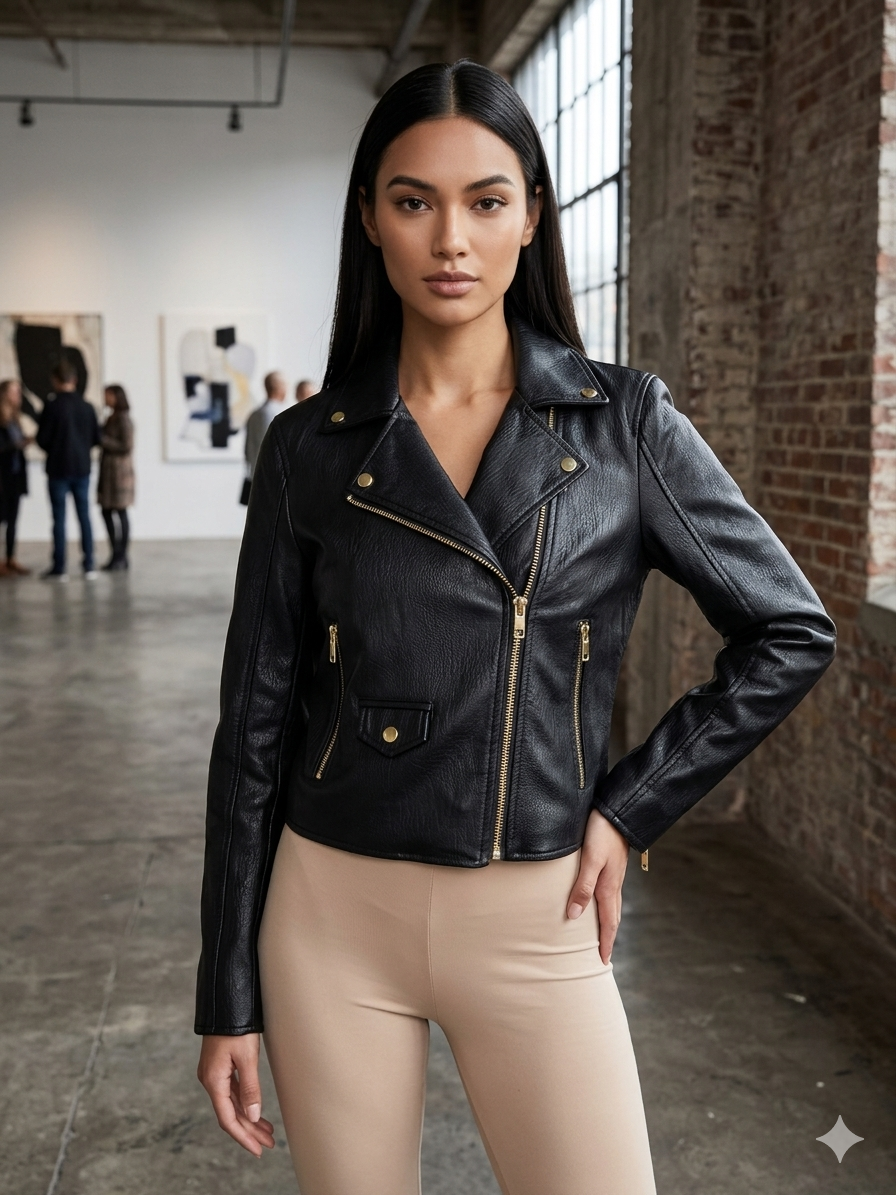 BLANKNYC Black Faux Leather Moto Jacket Gold Hardware Onyx Size Medium