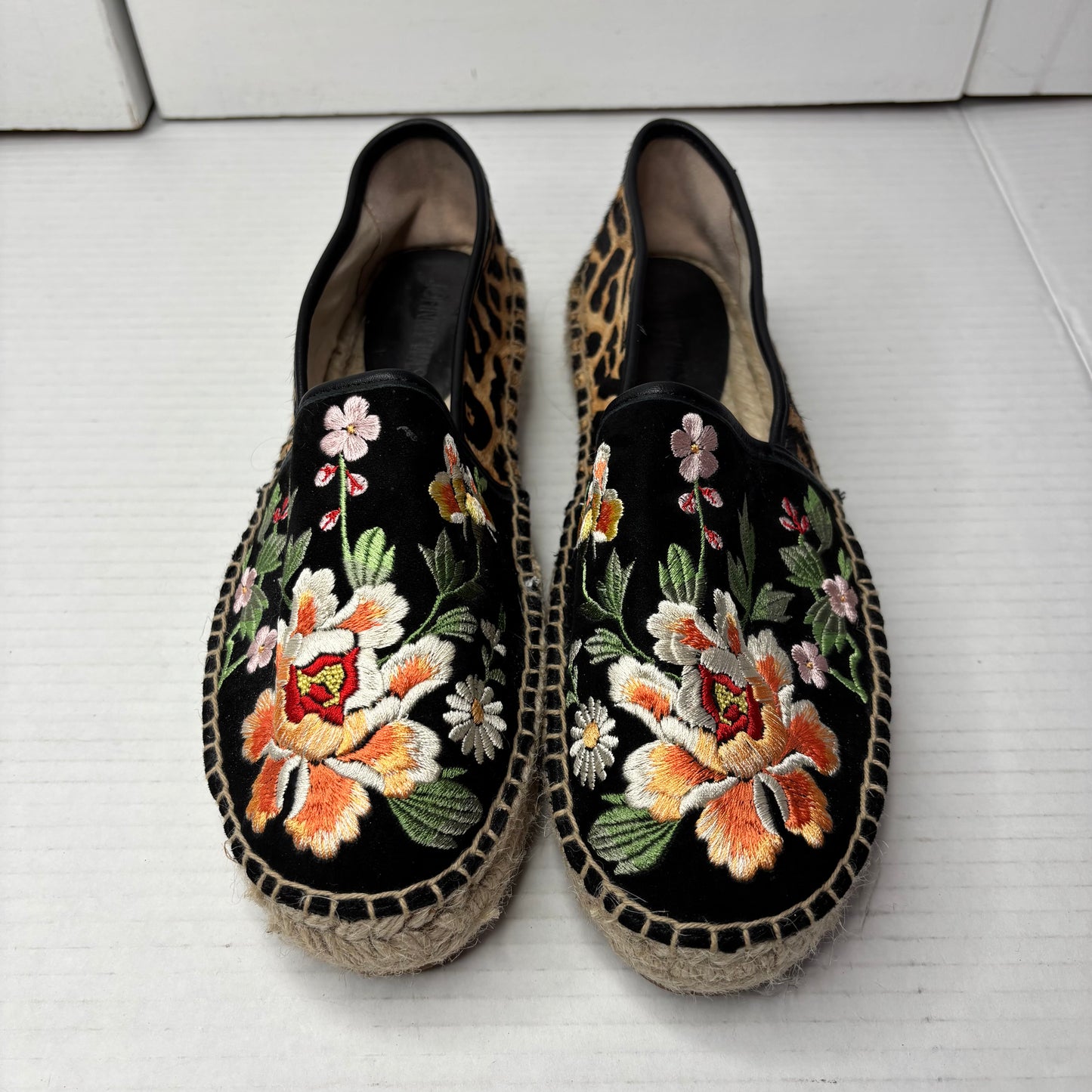 Johnny Was Embroidered Leopard Print Slip-On Espadrilles Size 8