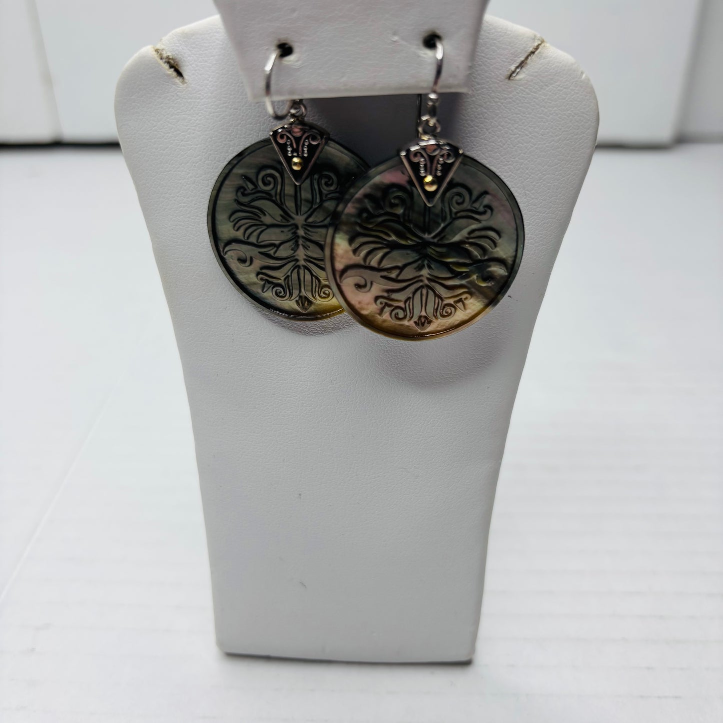 SAMUEL B. 18K Gold & Sterling Silver Carved Mother of Pearl Earrings