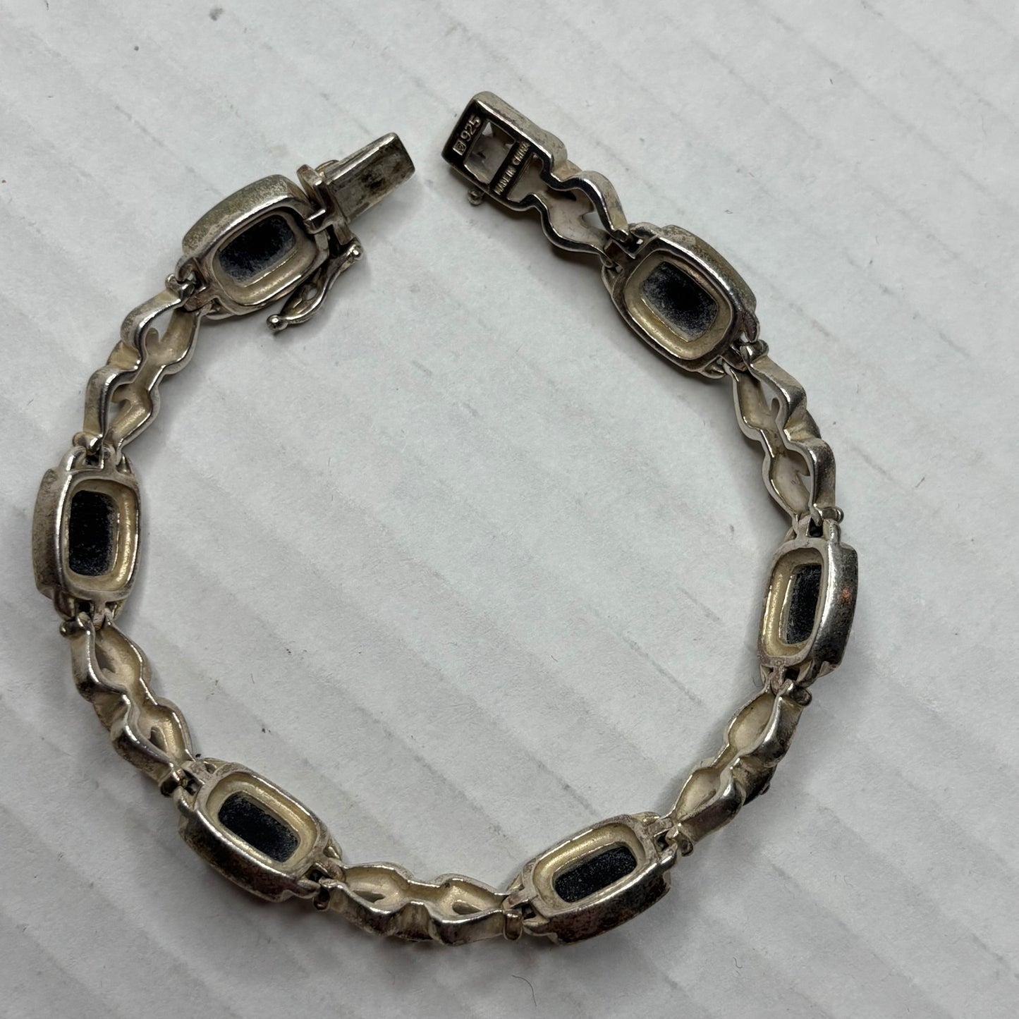Vintage Sun Jewelry Sterling Silver Mosaic Opal Link Bracelet