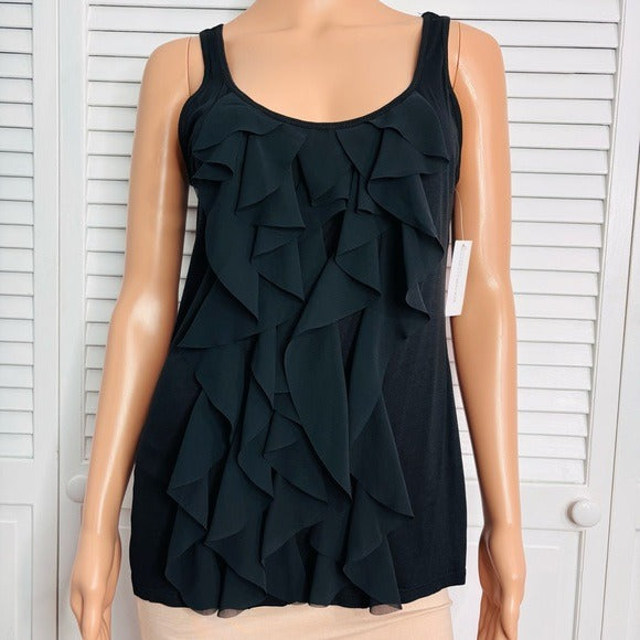 NEW NEW YORK & COMPANY Black Ruffle Front Tank Top Size Large