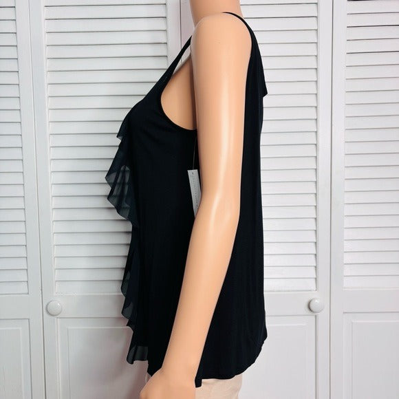 NEW NEW YORK & COMPANY Black Ruffle Front Tank Top Size Large