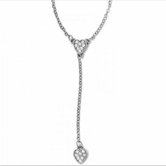 *New* BRIGHTON Silver Plated Starry Night Y Heart Crystal Lariat Reversible Necklace