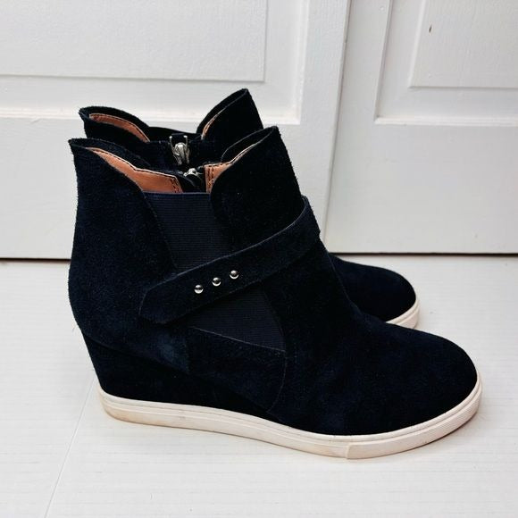 LINEA PAOLO Navy Felicia Platform Suede Wedge Sneakers Size 8