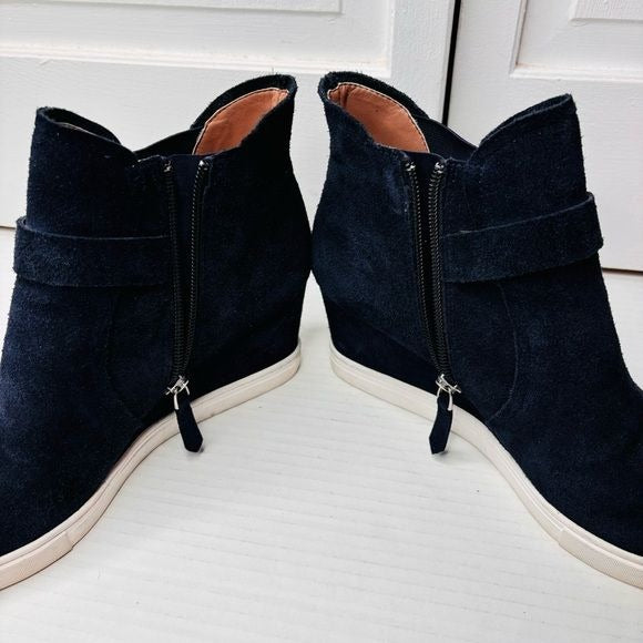 LINEA PAOLO Navy Felicia Platform Suede Wedge Sneakers Size 8