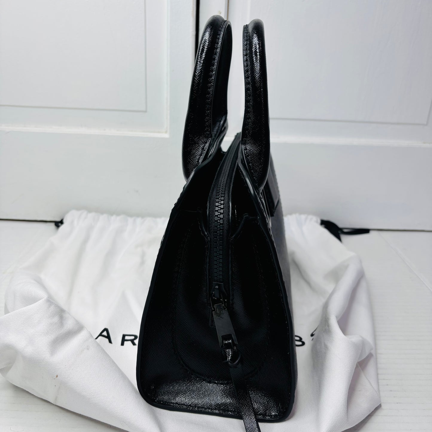 MARC JACOBS Little Big Shot DTM Saffiano Leather Satchel in All Black