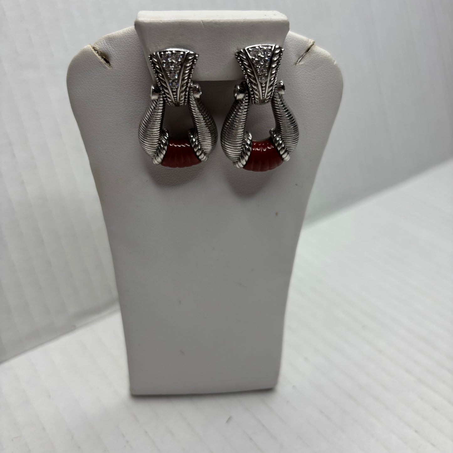 JUDITH RIPKA Sterling Silver Red Jasper CZ Isola Earrings