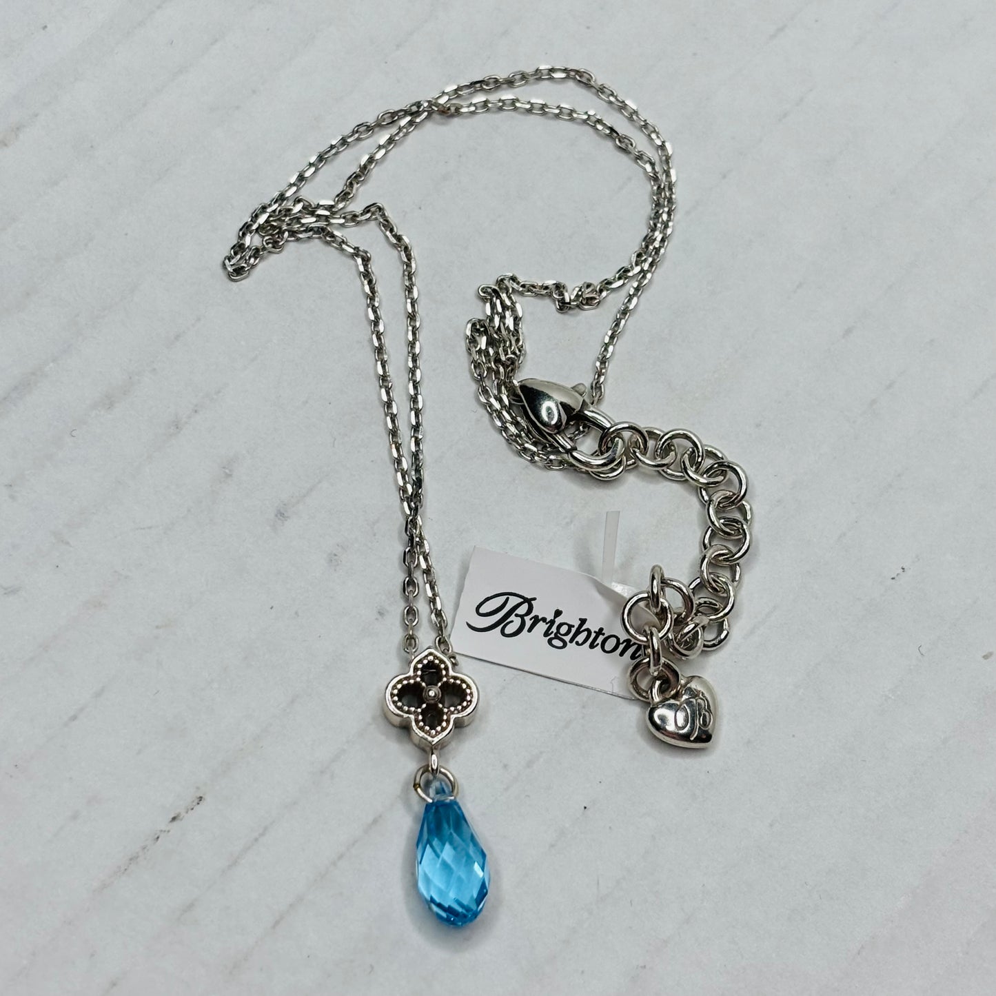 New BRIGHTON Toledo Alto Brio Aqua Blue Teardrop Clover Necklace