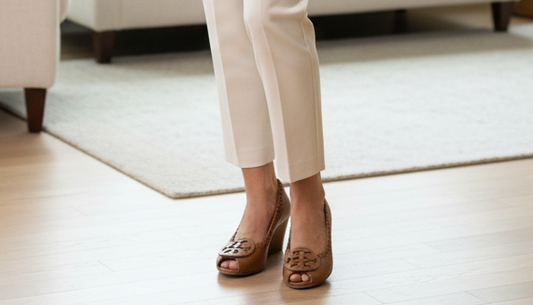 TORY BURCH "Sally" Peep-Toe Wedges in Royal Tan Leather Size 8