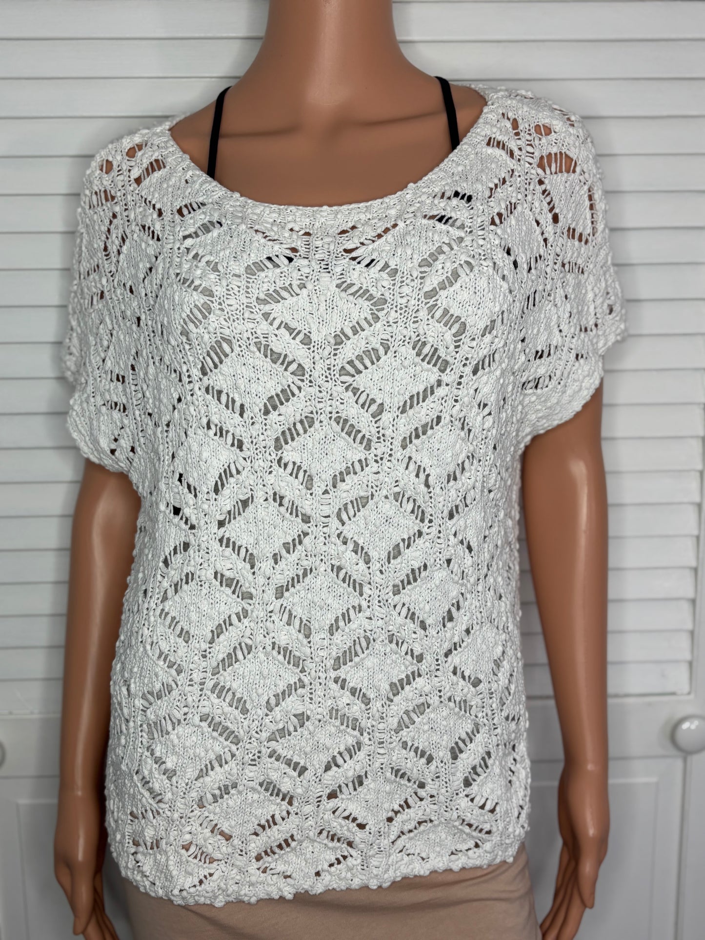 J. JILL Pure Jill White Textured Cotton Short Sleeve Petite Sweater Size Small